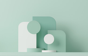 minimal scene with podium and abstract background. pastel blue and green colors scene. trendy 3d ren