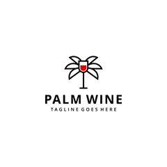 Illustration Wine glass with palm tree sign logo design template  