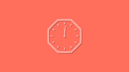 Amazing counting down clock icon red background, 12 hours clock isolated