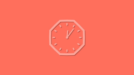 Amazing counting down clock icon red background, 12 hours clock isolated