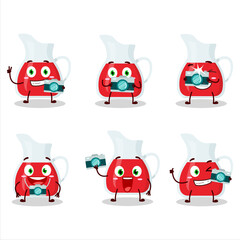 Wall Mural - Photographer profession emoticon with jug of cranberry juice cartoon character