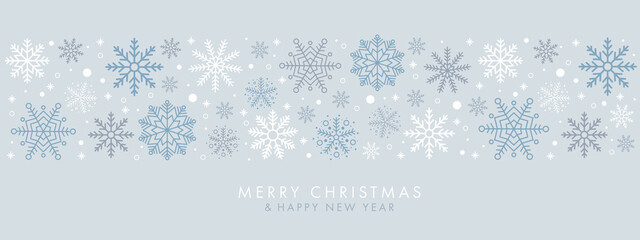 Wall Mural - merry christmas and happy new year festive design with border made of beautiful snoflakes in modern 