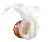 Fototapeta Tulipany - half of coconut with milk splash isolated on a white background