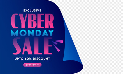 Wall Mural - exclusive cyber monday sale banner design with 60% discount offer on blue curl paper and png backgro