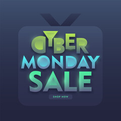 Wall Mural - gradient glossy cyber monday sale text on blue background can be used as poster design.