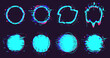 © WinWin - Glitch round frames. Circle distortion noise defect elements, pixel defect destroyed geometric shapes isolated vector illustration set. Dynamic damaged neon border or figure on dark