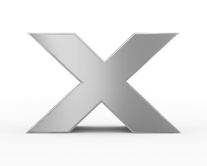 Letter X - metal silver futuristic 3d font standing isolated on white background