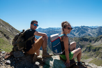 couple of hiker in the french Pyrenees mountains