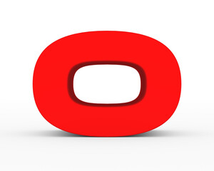 Letter O - red futuristic 3d font standing isolated on white background