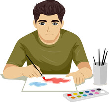 Teen Boy Watercolor Art Brush Illustration