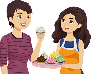 Sticker - Teen Girl Mom Taste Cupcake Illustration