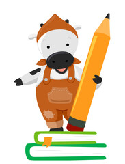 Sticker - Farm Animal Cow Pencil Books Illustration