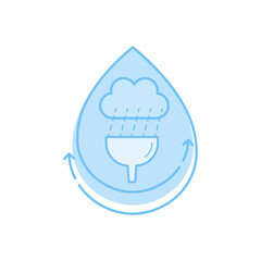 Wall Mural - Funnel collecting rainwater icon inside water drop with reuse arrow. Rainwater harvesting and reuse symbol. Vector illustration outline flat design style. 