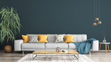 Fototapeta  - Interior design of modern apartment, living room with sofa 3d rendering