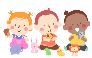 Sticker - Kids Toddlers Play Animal Toys Illustration