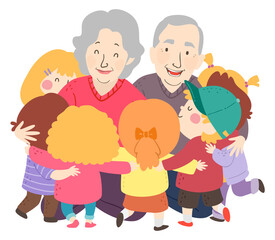 Poster - Kids Grand Parents Senior Man Woman Illustration