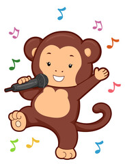 Sticker - Monkey Sing Music Notes Illustration