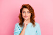 © deagreez - Close-up portrait of her she nice attractive lovely cute pretty charming creative cheerful wavy-haired girl creating new solution decision isolated over pink pastel color background