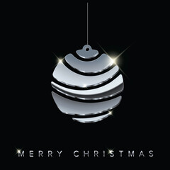 Wall Mural - christmas card with minimalistic silver bulb