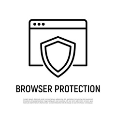 Wall Mural - web browser protection thin line icon. shield on web page. vector illustration.