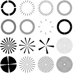 Aufkleber - Set of Circular radial, radiating lines, beams, rays. Geometric circle vector illustration. Cyclic loop concentric pattern