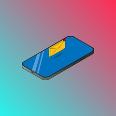 Illustration of a phone icon with a letter on a gradient background in isometric color smartphone. Vector EPS10