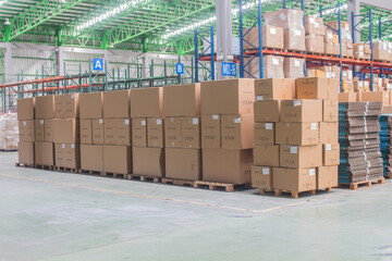 Wall Mural - interior of warehouse. Rows of shelves with boxes