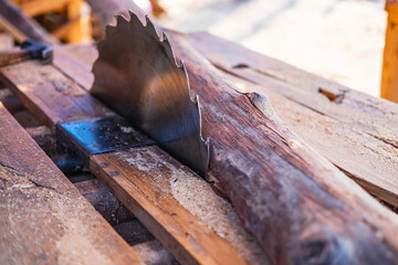 Wood industry With saw blade and wood