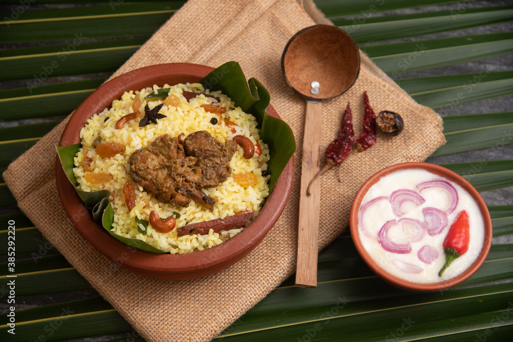 Dum Raita Malabar Chicken Dum Biryani , Raita in clay pot Indian Vegetable Pulav ...