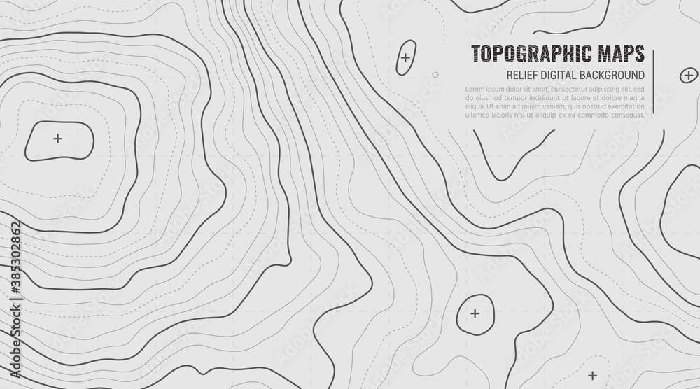 Stylized Height of Topographic Contour in Lines. Concept of a Conditional Geography Scheme and Terrain Path. Vector illustration. Abstract Vector illustration in Grey Colors. - obrazy, fototapety, plakaty 