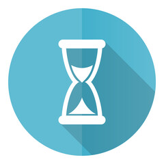 Aufkleber - Time vector icon, flat design blue round web button isolated on white background