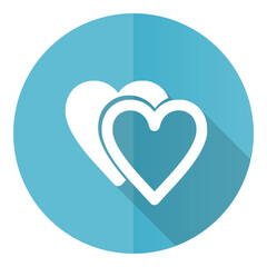 Leinwandbilder - Love vector icon, flat design blue round web button isolated on white background