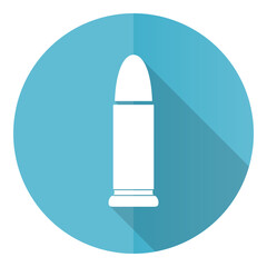 Aufkleber - Ammunition vector icon, flat design blue round web button isolated on white background