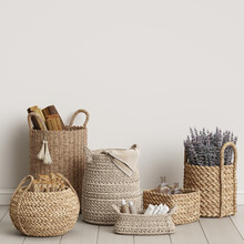 Wicker Baskets With Light Background