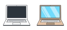 Abstarct Open Laptop - Vintage Vector Illustration. Computer Cartoon Style.