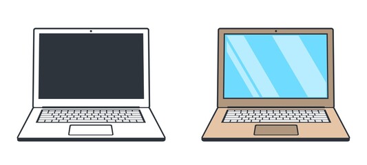 Abstarct open laptop - vintage vector illustration. Computer cartoon style.