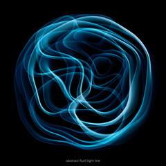 Abstract blue light smoke wave flowing in round shape isolated on black background in concept technology, modern, science.