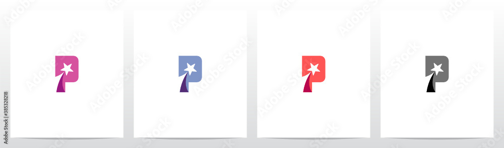 Shooting Star On Letter Logo Design P - obrazy, fototapety, plakaty 