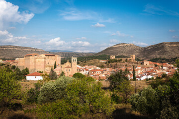 Mora de Rubielos city skyline with a view of the historical buildings, Teruel, Spain