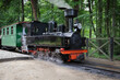 Old black steam locomotive is waiting for passengers. Ventspils, Latvia.
