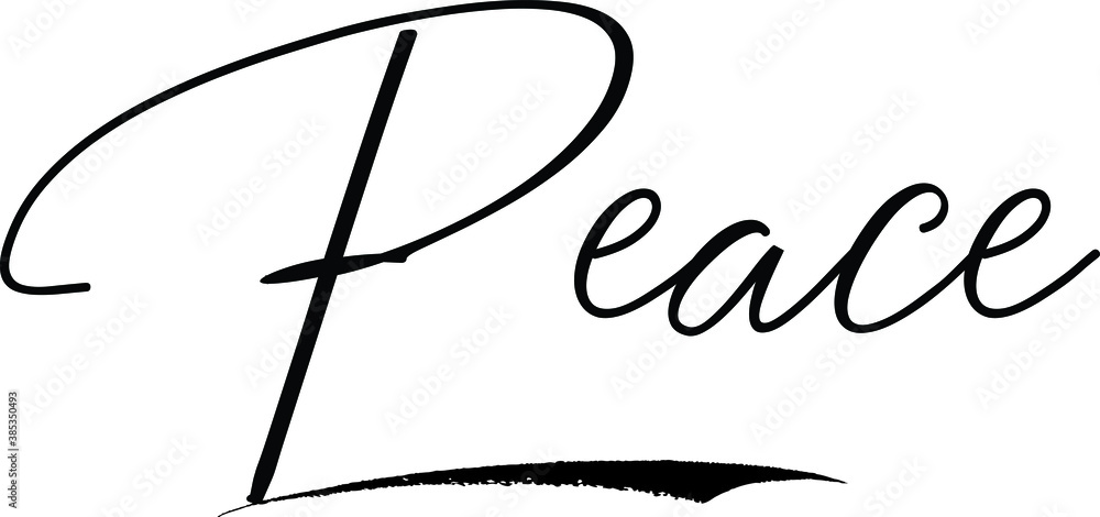 Peace Cursive Calligraphy Text Black Color Text On White Background