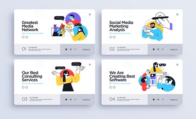 Set of Presentation slide templates or landing page websites design. Business concept illustrations. Modern flat style.