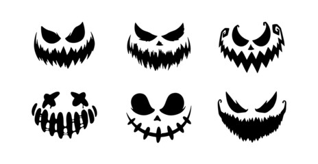 Poster - Scary and funny faces of Halloween pumpkin or ghost . Vector collection.	