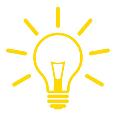 The light bulb is full of ideas and creative thinking. Light bulb icon vector bright yellow isolated on white background. ideas symbol illustration.