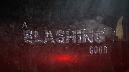 Wall Mural - have a slashing good halloween 4k loop features a message in chiseled rock words with slashes throug