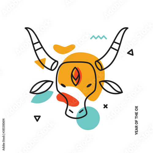 Fotografie, Obraz Modern contemporary simple picture of a bull with lines and spots