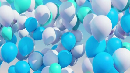 Wall Mural - blue and white rising balloons, animated background