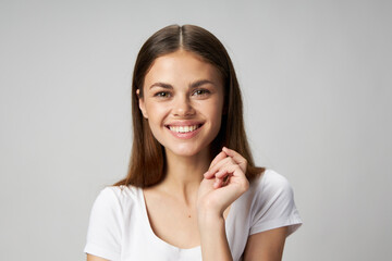 woman with a dazzling smile laughs cropped look 