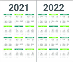 Year 2021 2022 calendar vector design template, simple and clean design