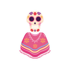 Canvas Print - mexican poncho and sugar skull icon, flat style